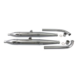 Set Auspuffe + Krümmer + Schellen IFA MZ BK350 Zigarren chrom 3-teilig