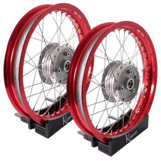 Set Felgen - 2x 2,15 - Alu rot - Edelstahlspeichen - Nabe silber für Simson S51 S50 S70 S53 KR50 KR51 Schwalbe Duo Spatz Star Sperber Habicht