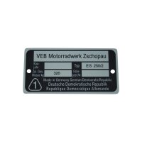 Typenschild für MZ ES250/2 Plakette Alu VEB silber...