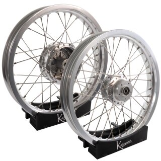 Set Felgen - 2,50 + 2,15 - Alu silber - Edelstahlspeichen - Nabe silber (Scheibe) für Simson S51 S50 S70 S53 KR50 KR51 Schwalbe Duo Spatz Star Sperber Habicht