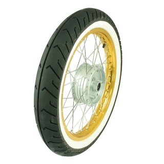 Komplettrad vorn Felge gold für Simson S51 S50 S70 KR51 Schwalbe Spatz Sperber Habicht Star Duo KR51 Schwalbe Mitas MC2 Slick Weißwandreifen Felge gold Sava weiss