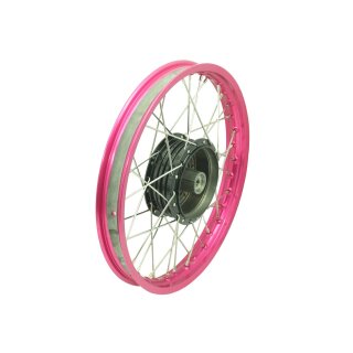 Speichenrad, Felge pink, neon rosa, schwarze Nabe 1,50x16 für Simson S51 KR50 KR51 Schwalbe S50 Star Sperber Spatz Habicht Duo