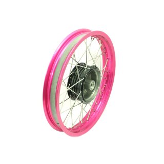 Speichenrad, Felge pink, neon rosa, schwarze Nabe 1,85x16 für Simson S51 KR50 KR51 Schwalbe S50 Star Sperber Spatz Habicht Duo