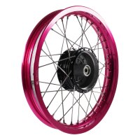 Speichenrad, Felge pink, neon rosa, schwarze Nabe 1,85x16 für Simson S51 KR50 KR51 Schwalbe S50 Star Sperber Spatz Habicht Duo