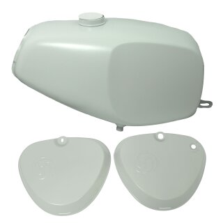 Büffeltank + Export Seitendeckel mit Wirbel grundiert für Simson S50, auch S51 S70 (S53, S83) Kraftstoffbehälter Hochtank Tank