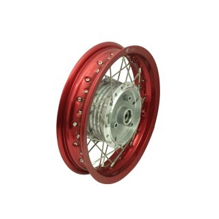 Tuning Felge, Speichenrad rot poliert 2,15x12 Zoll für Simson SR50 SR80 Roller SD50 Albatros