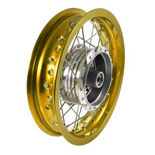 Tuning Felge, Speichenrad gold poliert 2,15x12 Zoll für Simson SR50 SR80 Roller SD50 Albatros