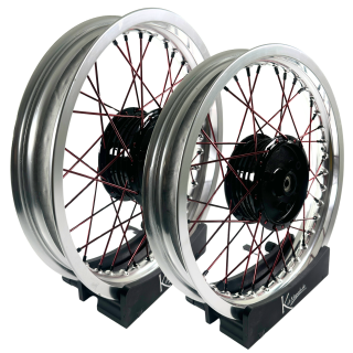 B-Ware Felgen Set14 - 2,50 + 2,15 Alu silber - Spreichen rot, Nippel schwarz - Nabe schwarz
