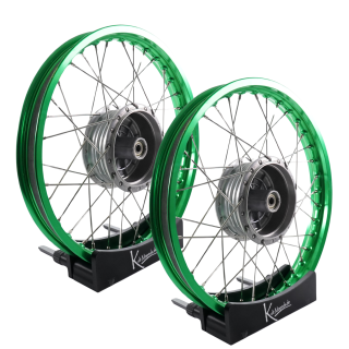 B-Ware Felgen Set24 - 2x 1,50 Alu grün - Edelstahlspeichen - Nabe silber