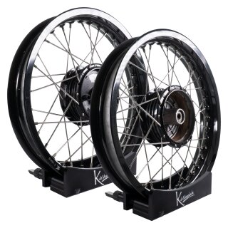 B-Ware Felgen Set25 - 2 x 2,15 Alu schwarz - Edelstahlspeichen - Nabe schwarz