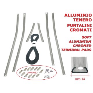 Premium Aluminium Zierleisten, Keder mit verchromten Kappen Trittbrett Befestigung für Piaggio Vespa 50 90 125 Primavera ET3