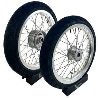 Set Kompletträder auf Alufelge silber 16 Zoll für Simson S51 S50 S70 S53 S83 KR51 Schwalbe Spatz Star Sperber Habicht Duo Reifen K63 vorn + hinten