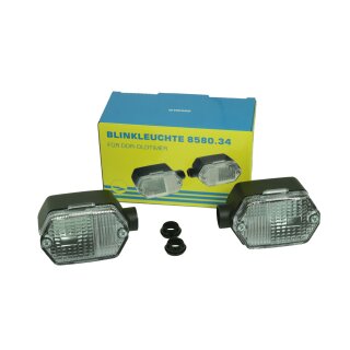 Simson Blinker eckig weiß, Klarglas S51 S50 SR50 für MZ ETZ TS 150 125 250 vorn und hinten E Zeichen 15mm