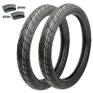 Set 16 Zoll Reifen Mantel für Simson S51 S50 S53 S70 Star Sperber Habicht KR51 DUNLOP Scootsmart Reifen 2,75x16 80/80 vorn + hinten 45P TL mit Schlauch und Felgenband