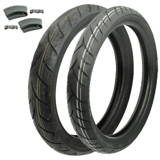 Set 16 Zoll Reifen Mantel für Simson S51 S50 S53 S70 Star Sperber Habicht KR51 DUNLOP Scootsmart Reifen 2,75x16 80/80 46P TL vorn + 90/80 51S TL hinten mit Schlauch und Felgenband