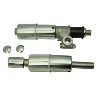 Set Federbeine Stoßdämpfer links + rechts für Ural M72 BMW R71 Achsaufnahme mit Chromkappen