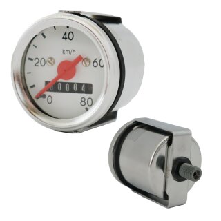 Tachometer Tacho für Simson KR51/1 KR51/2 Schwalbe Star Sperber Habicht SR2 E 80 km/h Chromring, weiß 48mm