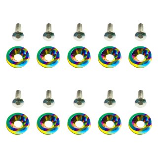 10 Schrauben M6x12 + Rainbow eloxierte Aluminium Unterlegscheiben für Simson S51 SR50 S53 S70 SR80 S83