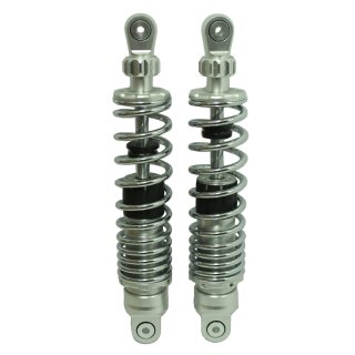 Premium Gasdruck Federbeine 400mm silber mit verchromter Feder für Simson S51 S50 S70 Enduro Tuning Stoßdämpfer Federung hinten 40cm