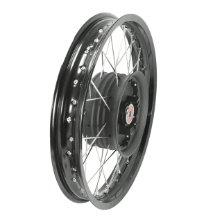 Hinterrad schwarz 2,15x18 Zoll für MZ ETZ 250, polierte Alufelge Rad mit Nabe schwarz, Edelstahlspeichen