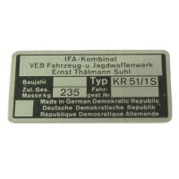Original DDR Typenschild Plakette für Simson KR51/1...