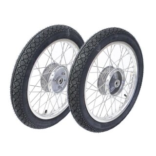 Paar Kompletträder auf Alufelge Speichen chrom für Simson S51 S50 S70 S53 S83 KR51 Schwalbe Star Sperber Habicht Spatz Duo Reifen Heidenau K36/1