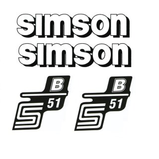 Aufkleber Satz Tank Seitendeckel für Simson S51 B schwarz-weiß
