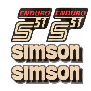 Aufkleber Satz Tank Seitendeckel beige-rot für Simson S51 Enduro