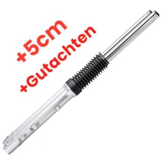 PZ Tuning Telegabel +5cm verlängert silber für Simson S51, S70, S50 SR50 S53 + Teilegutachten mit Aufnahme Scheibenbremse 76,5cm