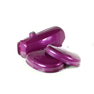 Premium Lackset lila metallic Tank + Seitendeckel für Simson S51 S50 S70 Kraftstoffbehälter violett mit Wirbel