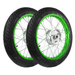Kompletträder mit Alufelge grün 1,85x16, Heidenau K43 2,75x16 für Simson S51 S50 S70 Sperber Schwalbe Star Duo Tuning Speichen Edelstahl Komplettrad