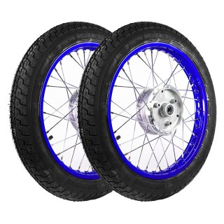 Kompletträder mit Alufelge blau 1,5 x16, Heidenau K43 2,75x16 für Simson S51 S50 S70 Sperber Schwalbe Star Duo Tuning Speichen Chrom Komplettrad