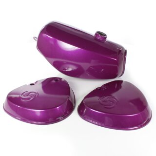 Premium Lackset lila metallic Tank + Export Seitendeckel eckig für Simson S51 S50 S70 Kraftstoffbehälter violett mit Wirbel