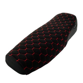 Premium Sitzbank für Simson S51 S50 S70 schwarz Nähte rot strukturiert gesteppter Bezug für Sitz, Sitzbank Tuning Honigwabe
