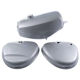 Lackset Tank + Enduro Seitendeckel Wirbellogo silber Simson S51E S70E Kraftstoffbehälter