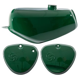 Lackset Tank + eckige Seitendeckel Wirbellogo billardgrün Simson Enduro S51E S70E Kraftstoffbehälter