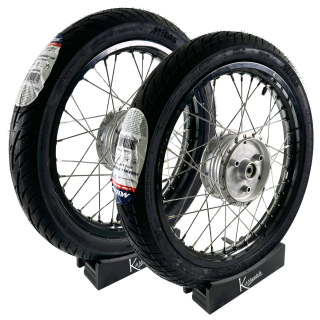 Kompletträder mit Reifen Edelstahl Speichen Mitas TouringForce für Simson S51 S50 S70 S53 Habicht KR51 Schwalbe Sperber 80/80 + 90/80 - 16, 45P TL 2,75x16