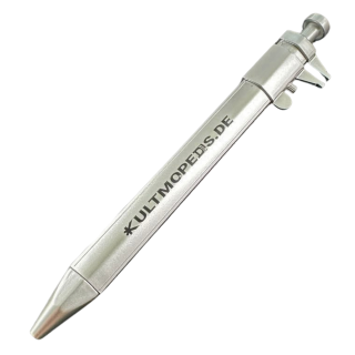 Kugelschreiber Schublehre Kuli Stift, silber mit Aufdruck "KultMopeds.de"