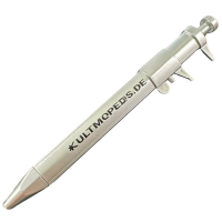 Kugelschreiber Schublehre Kuli Stift, silber mit Aufdruck "KultMopeds.de"