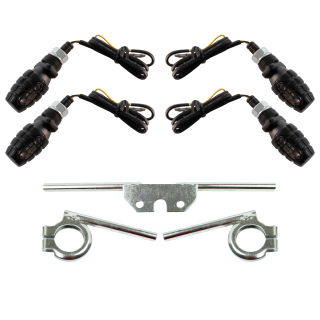4 LED Mini Blinker schwarz 12V Halterungen verchromt für Simson S51 S50 S70 S53 E-Zeichen