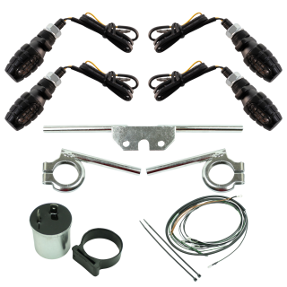 4 LED Mini Blinker schwarz 12V Halterungen verchromt für Simson S51 S50 S70 S53 E-Zeichen Blinkgeber Kabelbaum