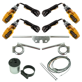 4 LED Mini Blinker camouflage 12V Halterungen verchromt für Simson S51 S50 S70 S53 E-Zeichen Blinkgeber Kabelbaum