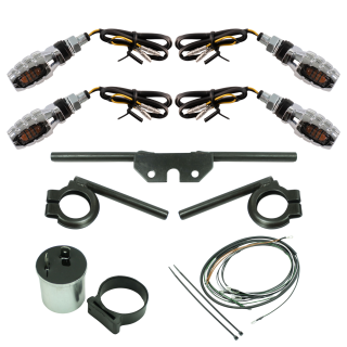 4 LED Mini Blinker verchromt 12V Halterungen schwarz für Simson S51 S50 S70 S53 E-Zeichen Blinkgeber Kabelbaum