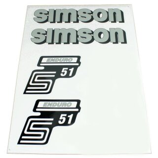 Aufkleber Tank + Herz Seitendeckel für Simson S51E S51 Enduro Schriftzug silber Sticker