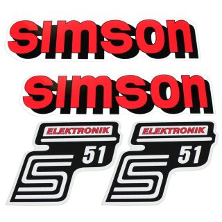 Set Klebefolien Aufkleber Tank Seitendeckel für Simson S51 Elektronik rot