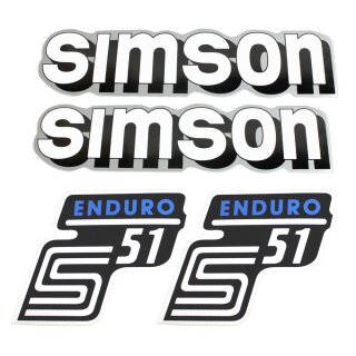 Simson 4 x Klebefolie Tank Aufkleber Seitendeckel S51-E Enduro blau weiß silber
