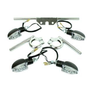 4 LED Tuning Mini Blinker schwarz, klar  6V für Simson S51 S50 S70 S53 S83 Halter silber