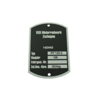 MZ Typenschild für RT125/2 breit VEB Motorradwerk...