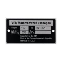 MZ ES150/1 Typenschild Plakette Alu VEB silber schwarz Original-design Rohling