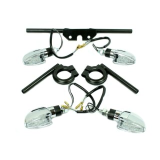 4 LED Tuning Blinker Miniblinker chrom klar 6V für Simson S51 S50 S70 S53 S83 Halter schwarz